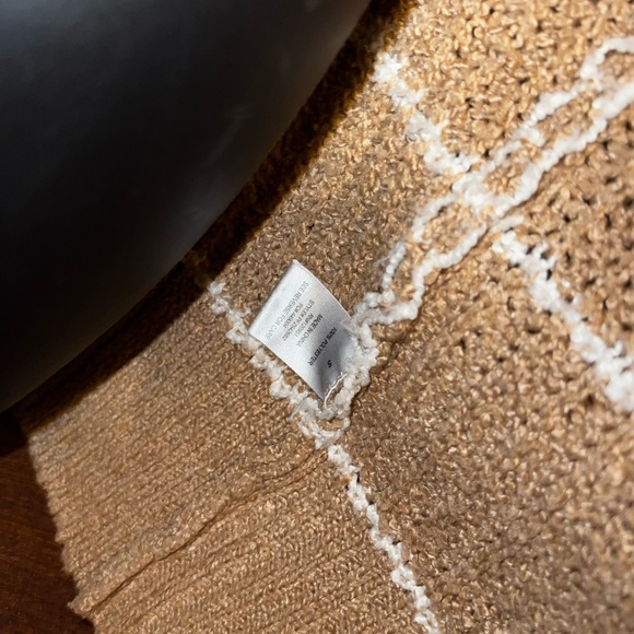 Pink Rose Tan & White Sweater Knit Long Sleeve Cardigan Open Front Size S - Picture 13 of 14